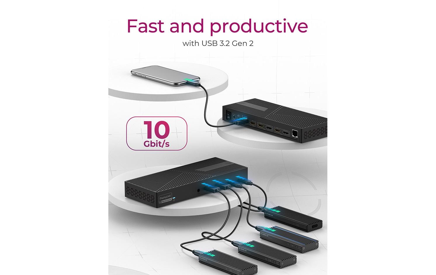 ICY BOX IB-DK2246AC Dockingstation – USB-C, 2× DP, 3× HDMI, 4× USB-A, 2× USB-C, 130 W PD, GbE, 3,5 mm Audio