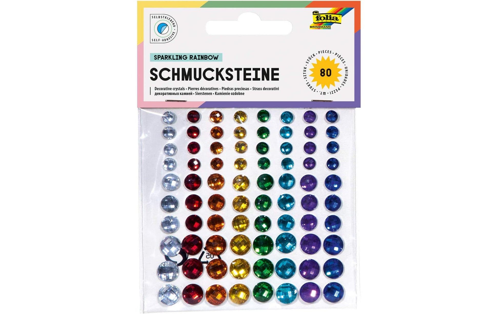 Folia Schmucksteine – 80 Stück – selbstklebend – sortiert