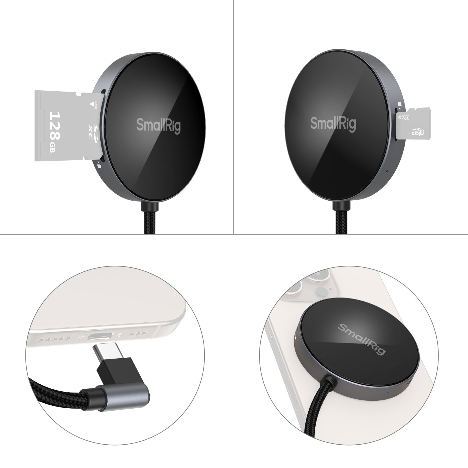 SmallRig USB-Kartenleser USB-C – SD/microSD, 2 Steckplätze – USB 3.2 Gen 1 (5 Gbit/s) – Aluminium, LED-Anzeige