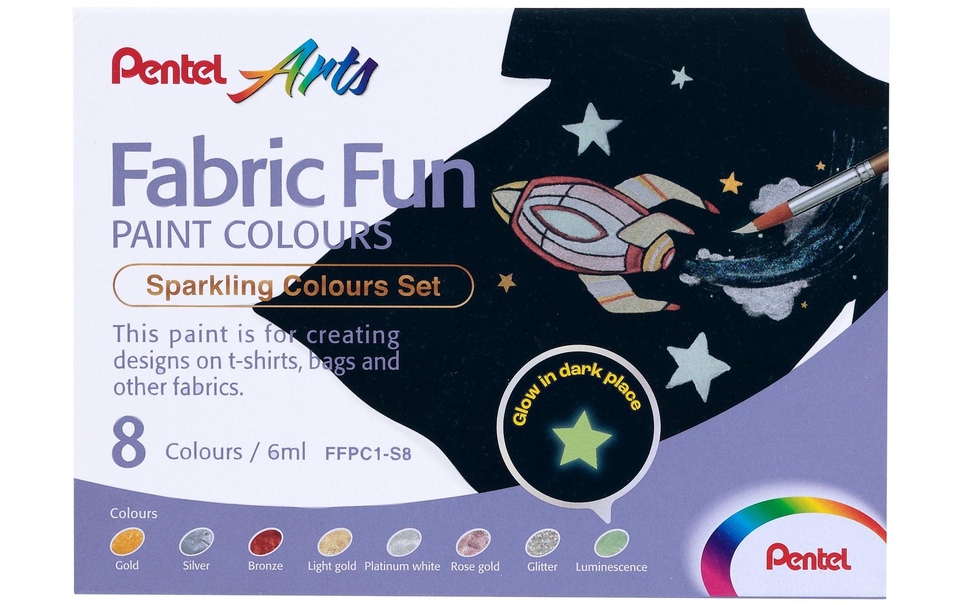 Pentel Textilfarbe – Mehrfarbig, schnelltrocknend – 8 Farben (8×6 ml, 48 ml) – für Stoff