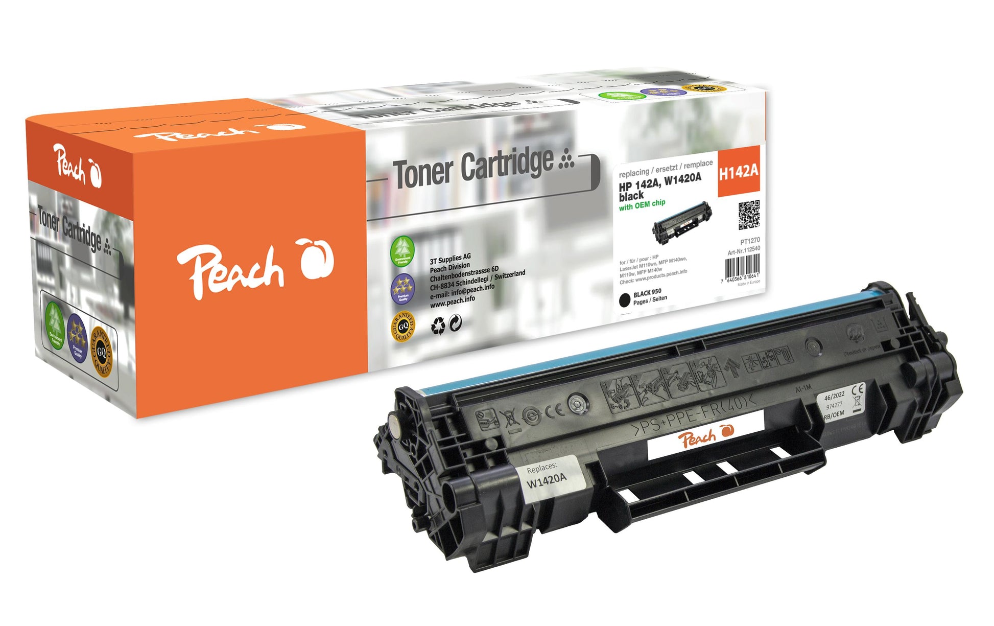 Peach PT1270 (W1420A) Schwarz Toner – Kompatibel – 950 Seiten – für HP LaserJet M109/M110/M112 und andere