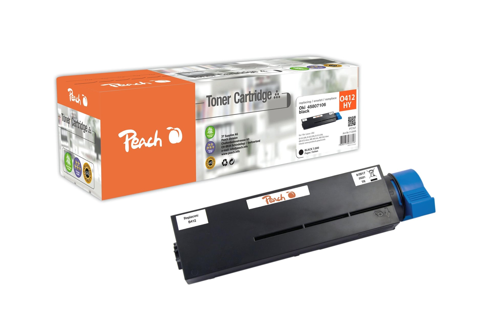 Peach 112045 Schwarz Toner – Kompatibel – 7'000 Seiten – für OKI B 412 DN/B 432 DN/B 512 DN und andere