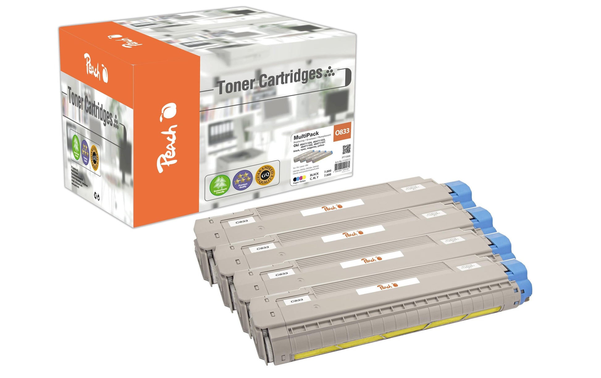 Peach Toner-Multipack – BK/C/M/Y, 7000 Seiten – für OKI C833/C843/C823 und andere