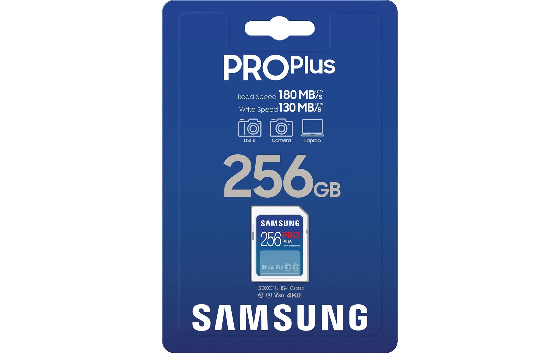 Samsung PRO Plus MB-SD256S SDXC 256 GB – UHS-I, Klasse 10, U3, V30, 180/130 MB/s
