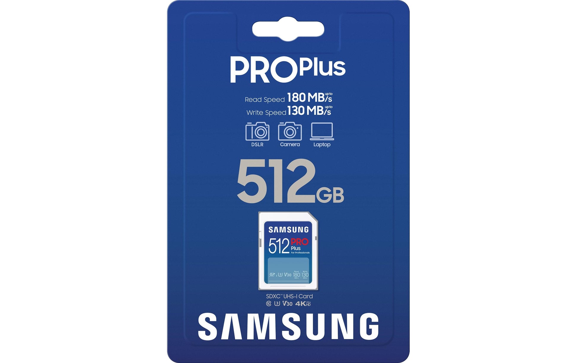 Samsung Pro Plus MB-SD512S/EU SDXC 512 GB – UHS-I, U3, V30, A2, 180/130 MB/s, ohne Adapter