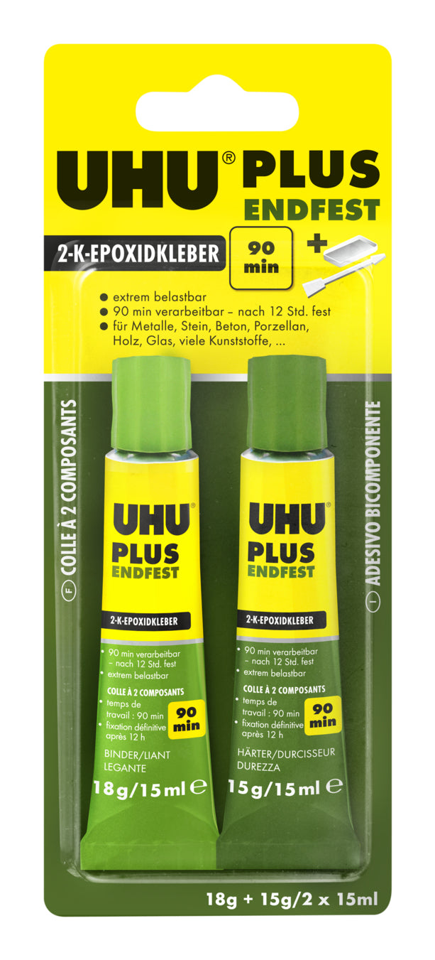 UHU 2K-Epoxidharzkleber Plus Endfest – extra stark, transparent, lösemittelfrei, für Metall, Keramik und mehr