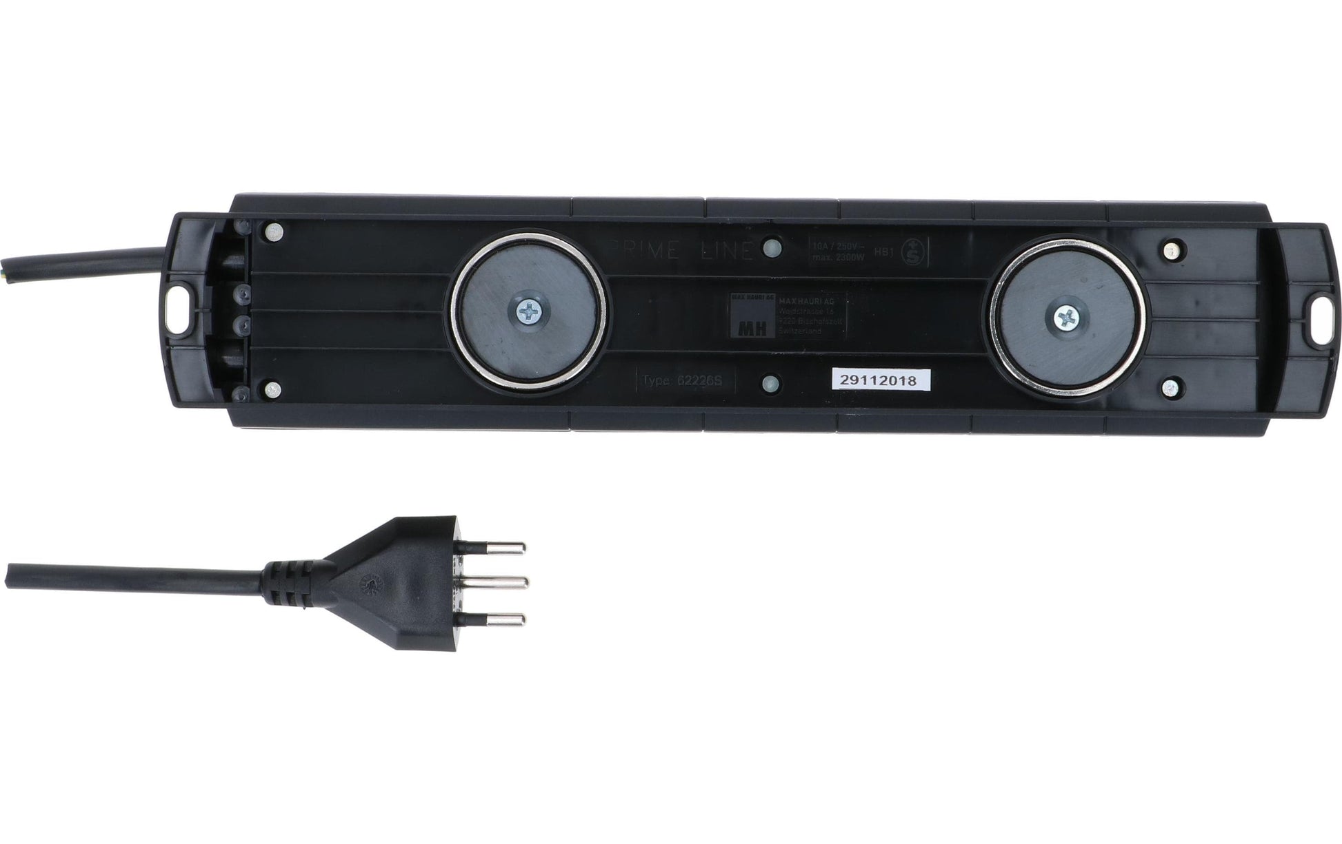 Max Hauri AG Max Hauri Standard Steckdosenleiste, 6×T13, mit Schalter, 3 m, Eingang T12, Magnet – schwarz
