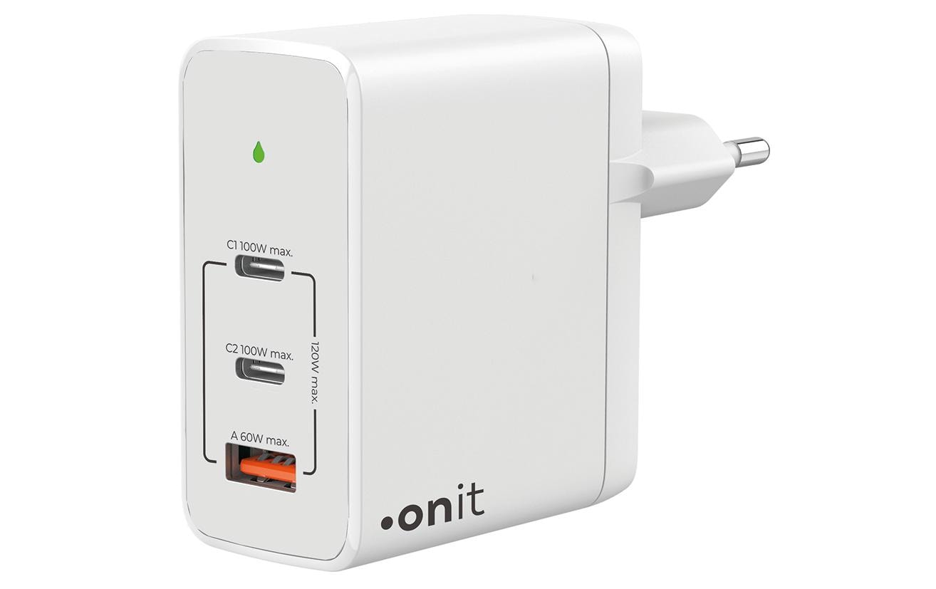 ONIT GaN Ladegerät – 120 W, 2× USB-C + 1× USB-A