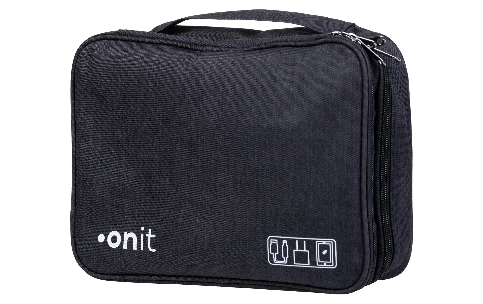 ONIT Reissverschlusstasche – 12 Fächer, Tragegriff, Reissverschluss – 27 × 21 × 9 cm – Schwarz – 300D Polyester