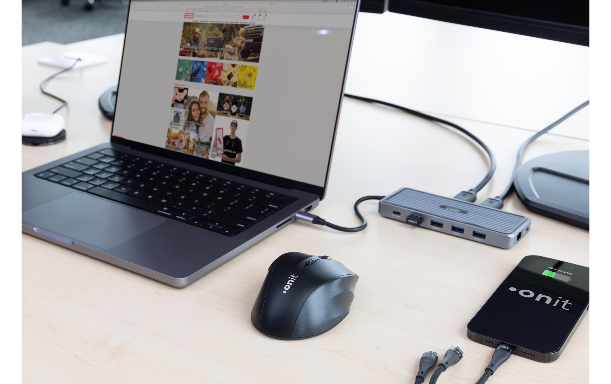 ONIT F01354 Dockingstation – USB-C, 2× DP, 1× HDMI, 4× USB-A, 3,5 mm, 100 W PD, GbE, für Windows/Mac/ChromeOS