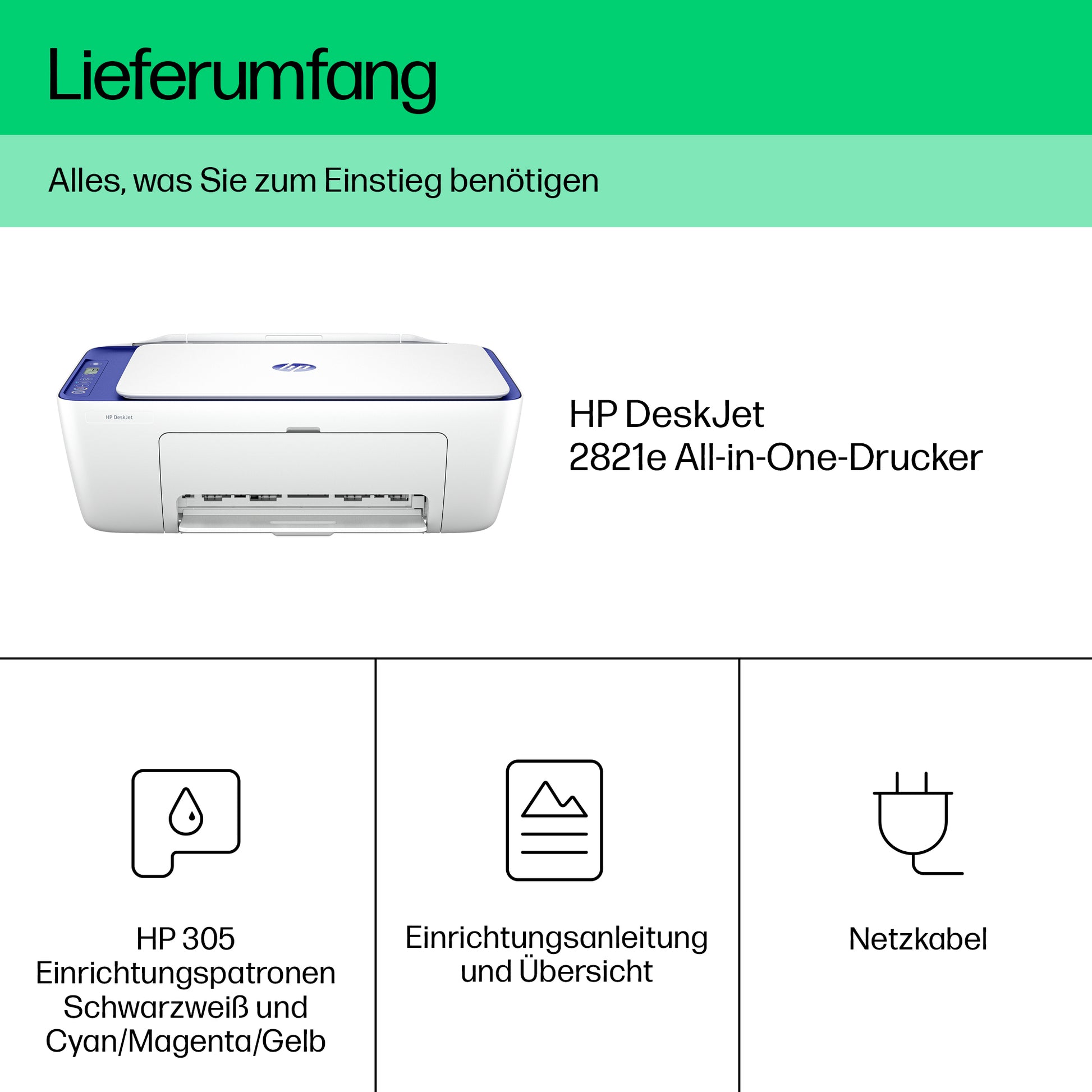 HP Deskjet 2821E – Farbiges Tintenstrahl-MFP A4 – WLAN – 7,5 ppm S/W