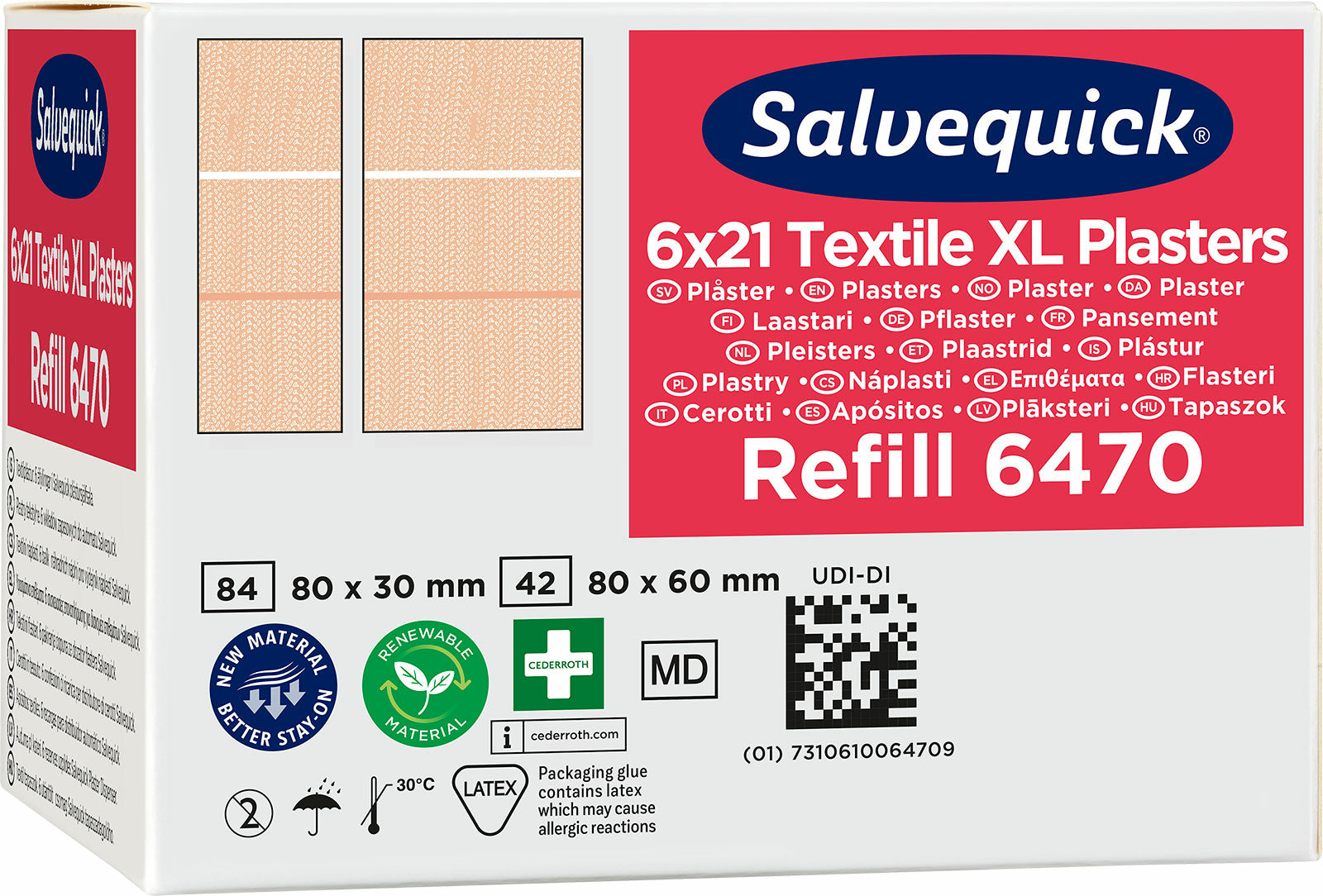 Cederroth Salvequick Pflaster-Nachfüllpackung – 66 × 22 mm, 21 Stück, für Salvequick-Spender