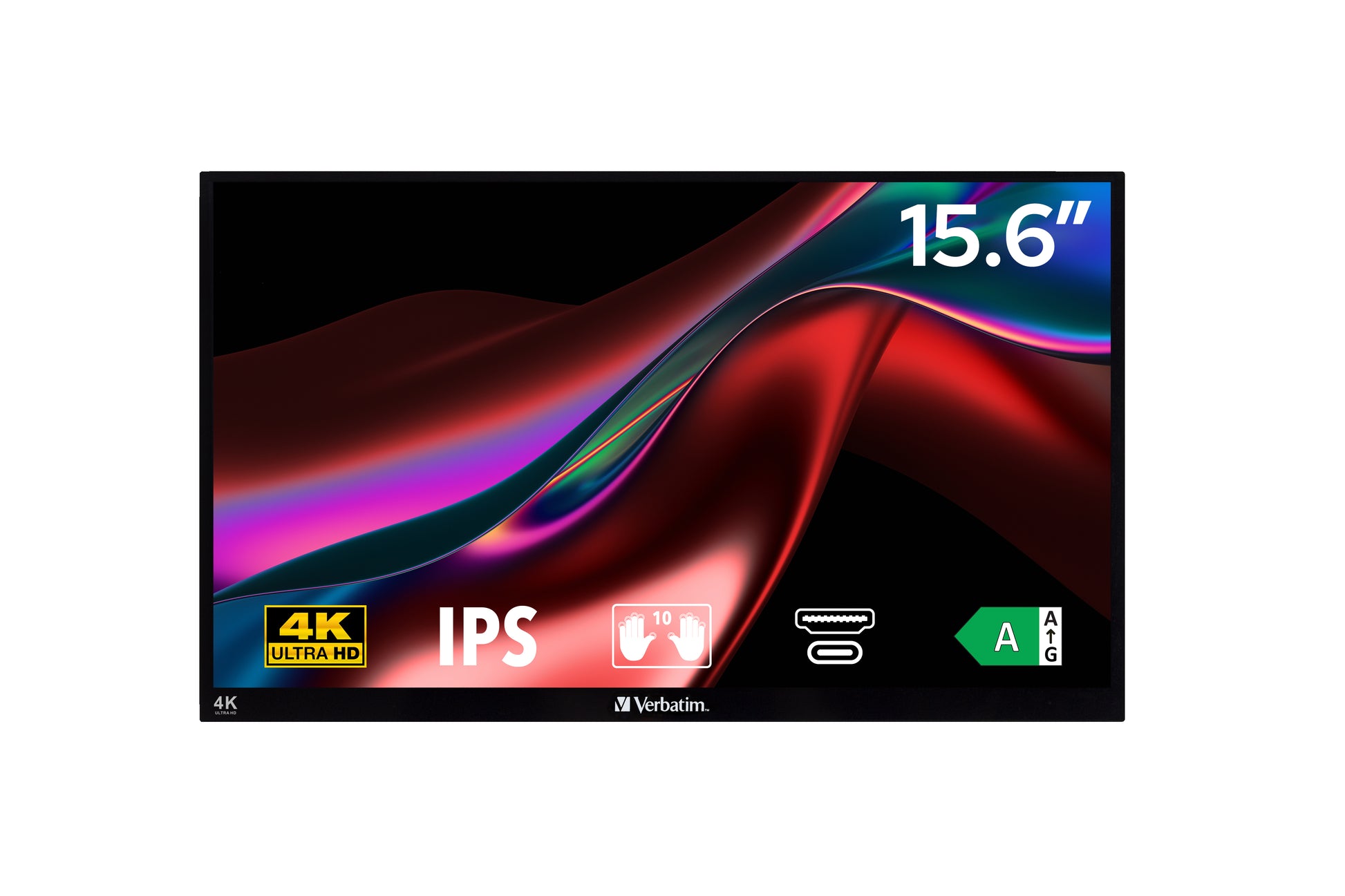 Verbatim Portabler Monitor, 15,6", IPS, Touch, 60 Hz, 350 cd/m², USB-Hub, FreeSync, Schwarz