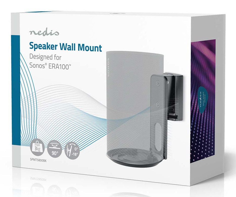 Nedis SPMT5800BK – Wandhalterung für Sonos Era 100 – drehbar −45° bis +45°, neigbar 0°–18° – 3 kg – schwarz