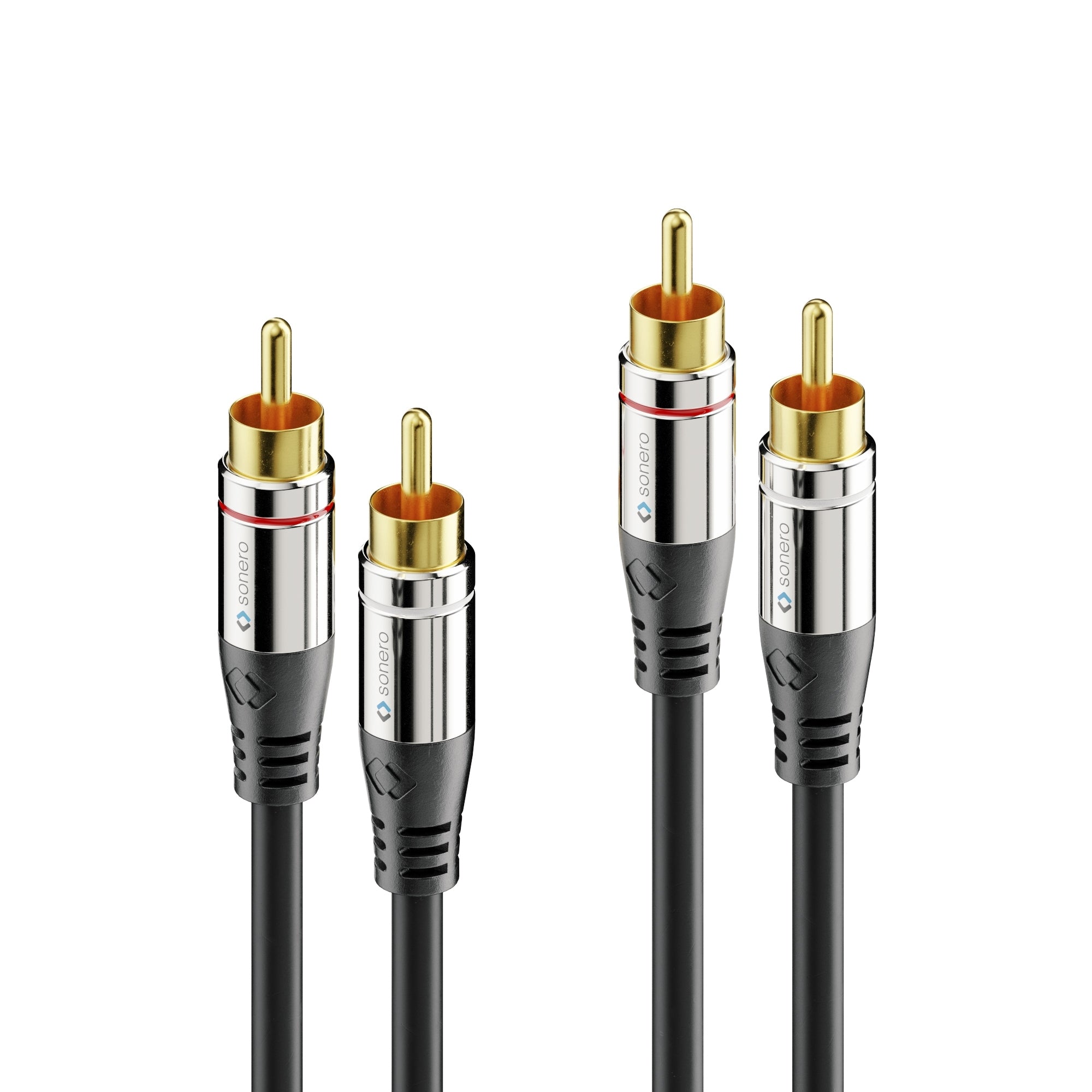 Sonero Audiokabel 2×RCA (Stecker) auf 2×RCA (Stecker) – 10 m, geschirmt, vergoldete Kontakte, schwarz