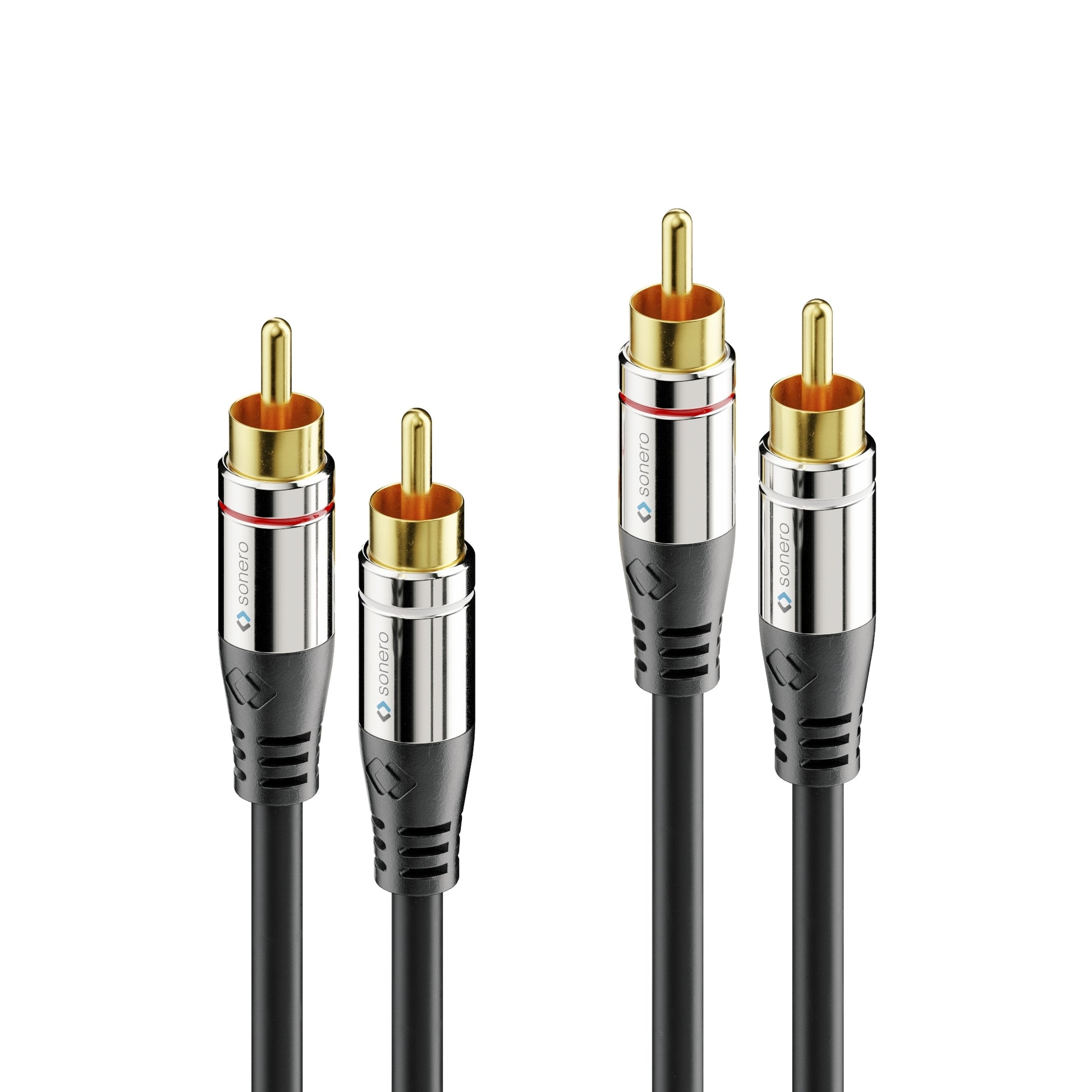Sonero Cinch-Kabel (2×) – Stecker zu Stecker – 2 m, vergoldete Stecker, magnetisch abgeschirmt, Schwarz