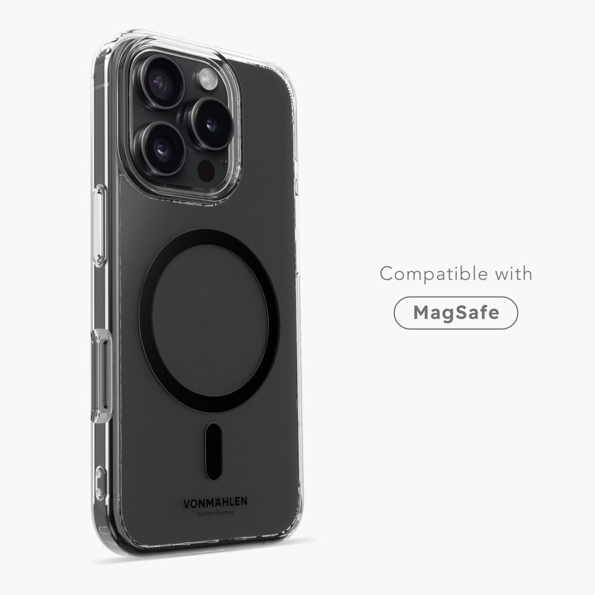 Vonmählen Backcover – für Apple iPhone 16 Pro Max, MagSafe, Kunststoff, transparent/schwarz