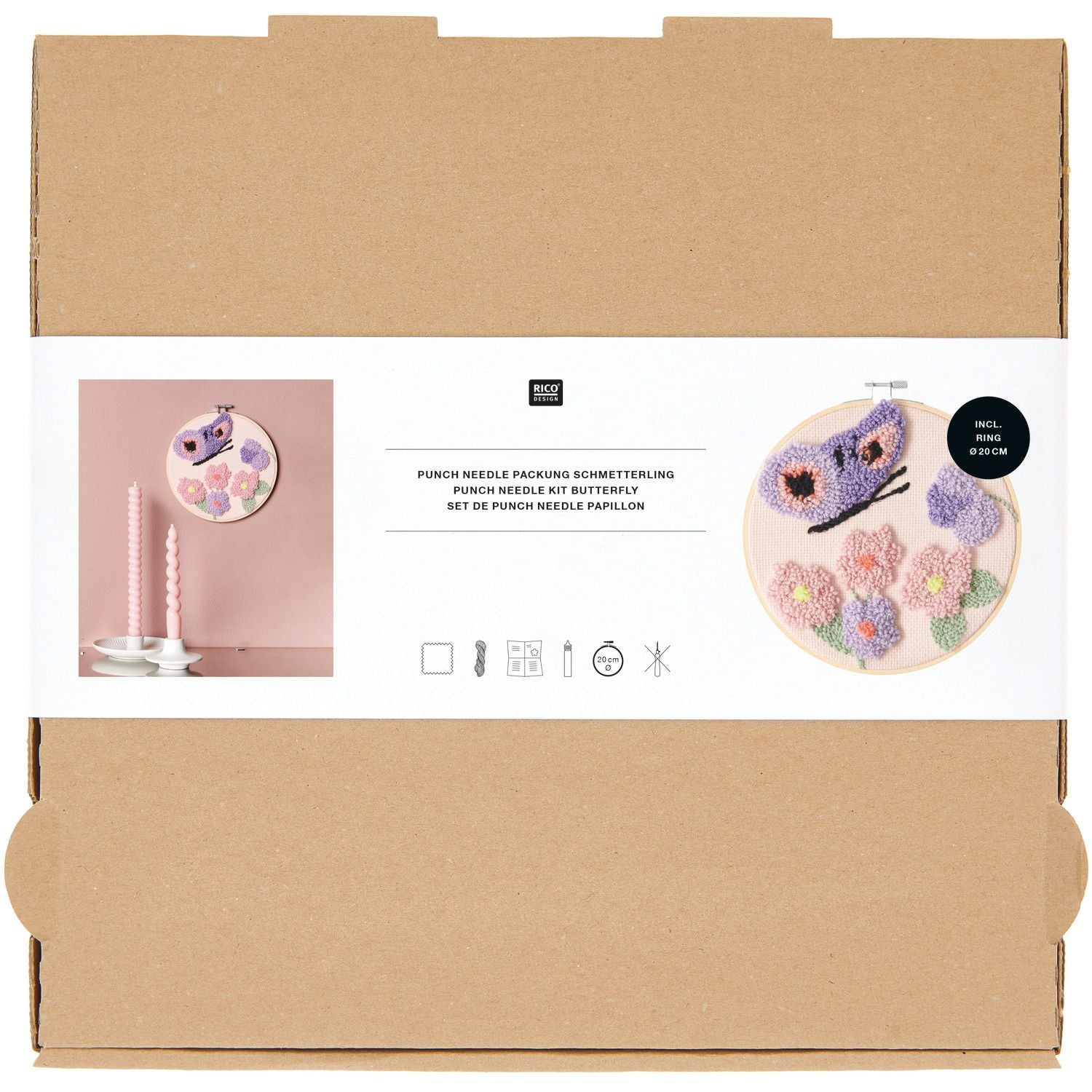 Rico Design Punch-Needle-Set – Schmetterling – Ø 20 cm – ab 6 Jahren