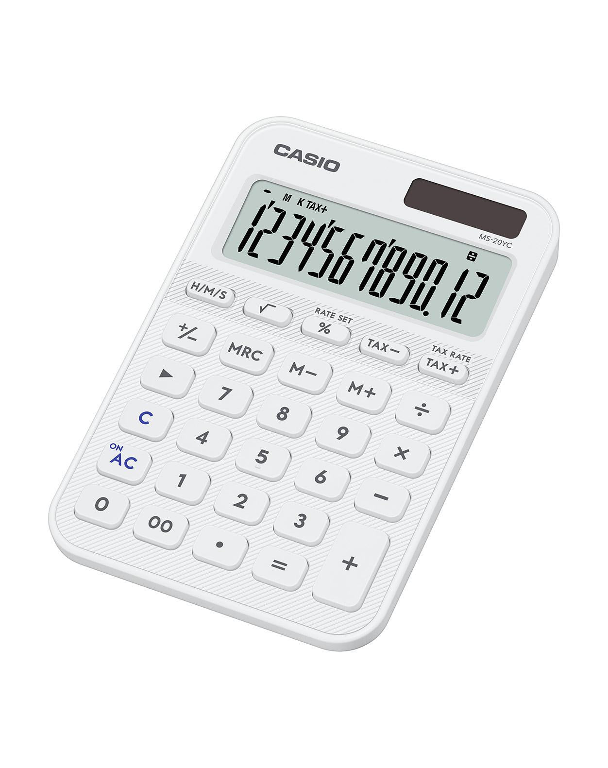 Casio Tischrechner MS-20YC – 12-stellig – Solar/Batterie – Weiss