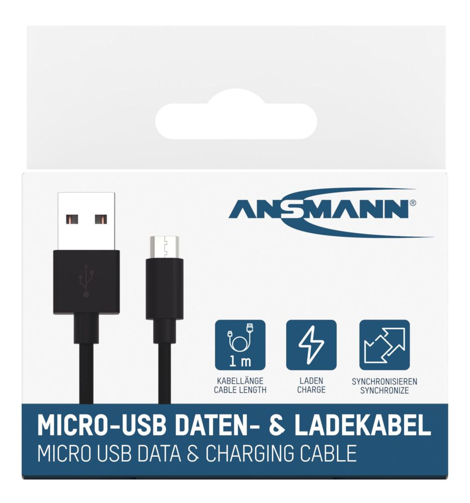 Ansmann USB-A auf Micro-USB-B Kabel – USB 2.0 (480 Mbit/s) – 1 m – Schwarz