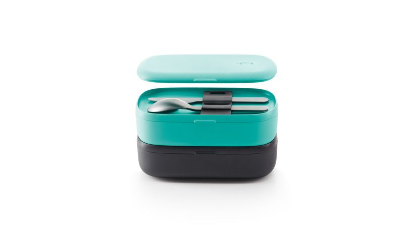 Lékué Lunchbox – 1 l, 10.0 × 19.2 × 11.0 cm, Kunststoff (PP), türkis, abnehmbarer Deckel, spülmaschinenfest