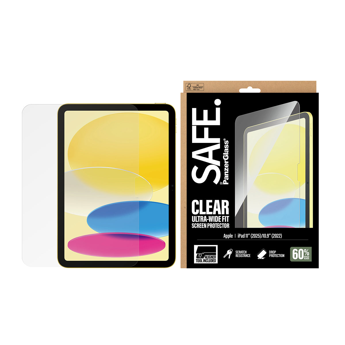 PanzerGlass SAFE. Displayschutz – für Apple iPad 11" (2025), iPad 10,9" (2022), Stossschutz, Gehärtetes Glas