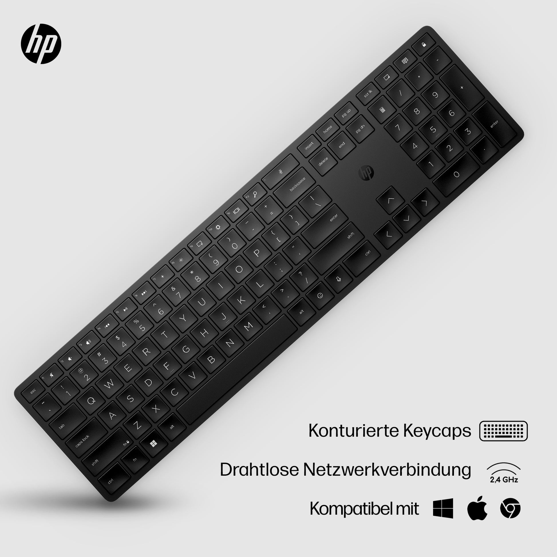 HP 450 – Tastatur 100% – Verkabelt & 2,4 GHz USB-A (Empfänger) – Programmierbar – Schwarz