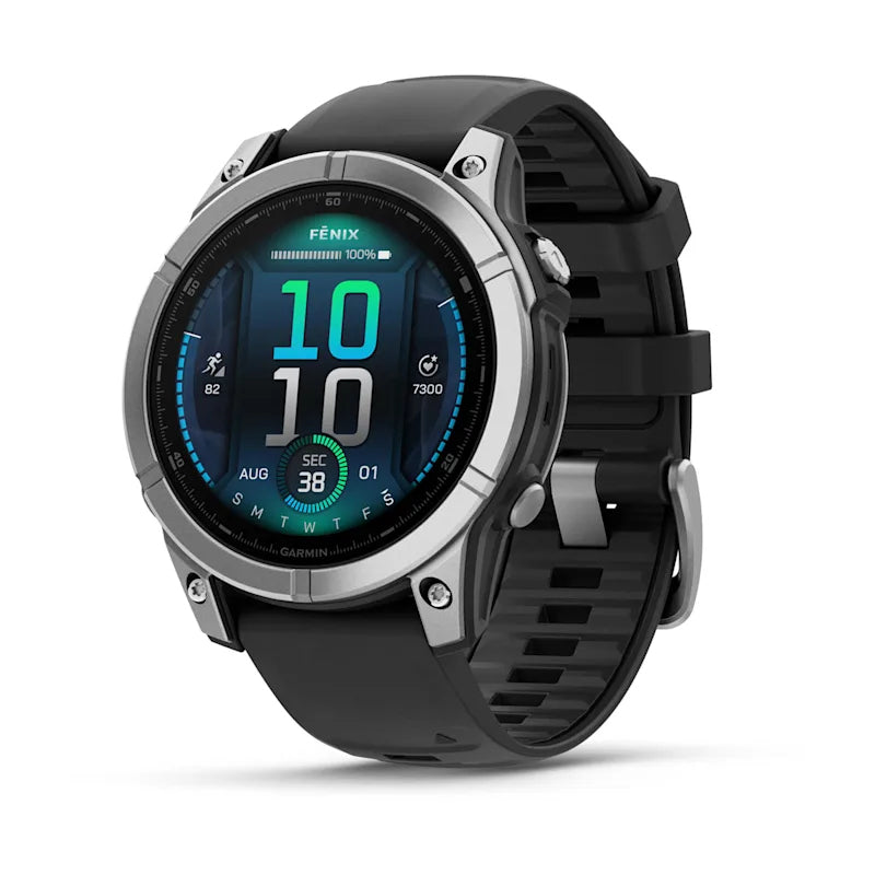 Garmin Fenix E – GPS-Smartwatch – 47 mm, 1,3" AMOLED, WLAN, Bluetooth, Gorilla Glass, 100 m, Silber/Schwarz