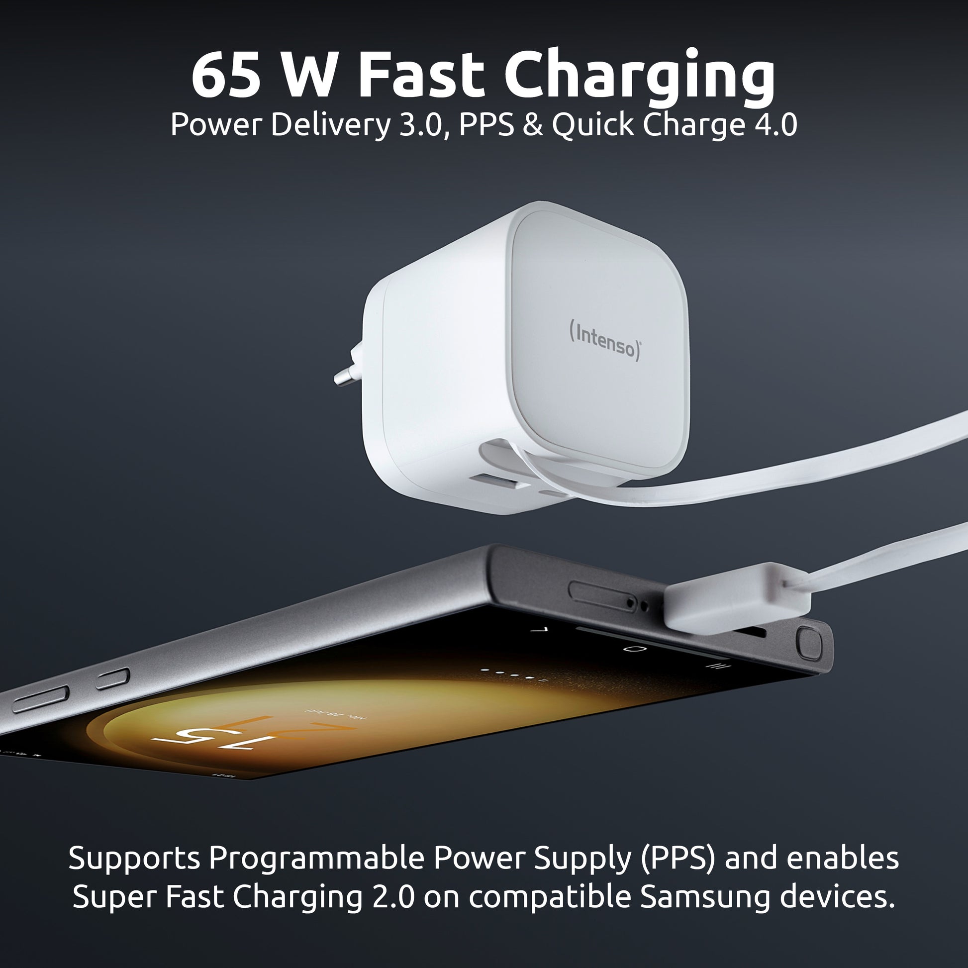 Intenso W65ACIC USB-Ladegerät 65 W – USB-C×2, USB-A×1 – PD 3.0, PPS, QC 4.0, GaN, EU-Stecker (Typ C)