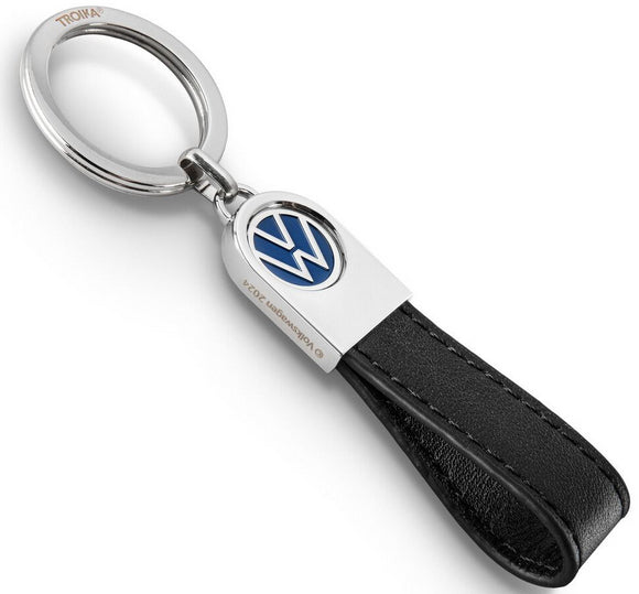 TROIKA Schlüsselanhänger VW Lederschlaufe – Leder/Metall, Schwarz, 115 × 35 × 7 mm, 6er-Pack