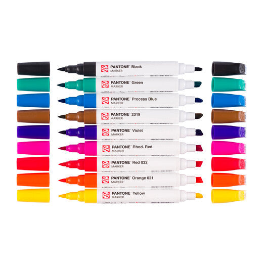 Talens Pantone Filzstifte, Doppelspitze – Kombi (Keil + Pinsel), wasserfest, 9 Farben