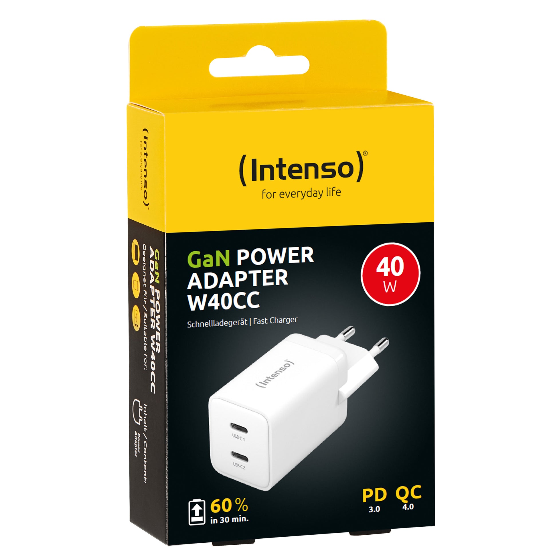 Intenso Power Charger 7804012 USB-Ladegerät 40 W – USB-C×2 – PD 3.0, QC 4.0, GaN – EU-Stecker (Typ C) – Weiss