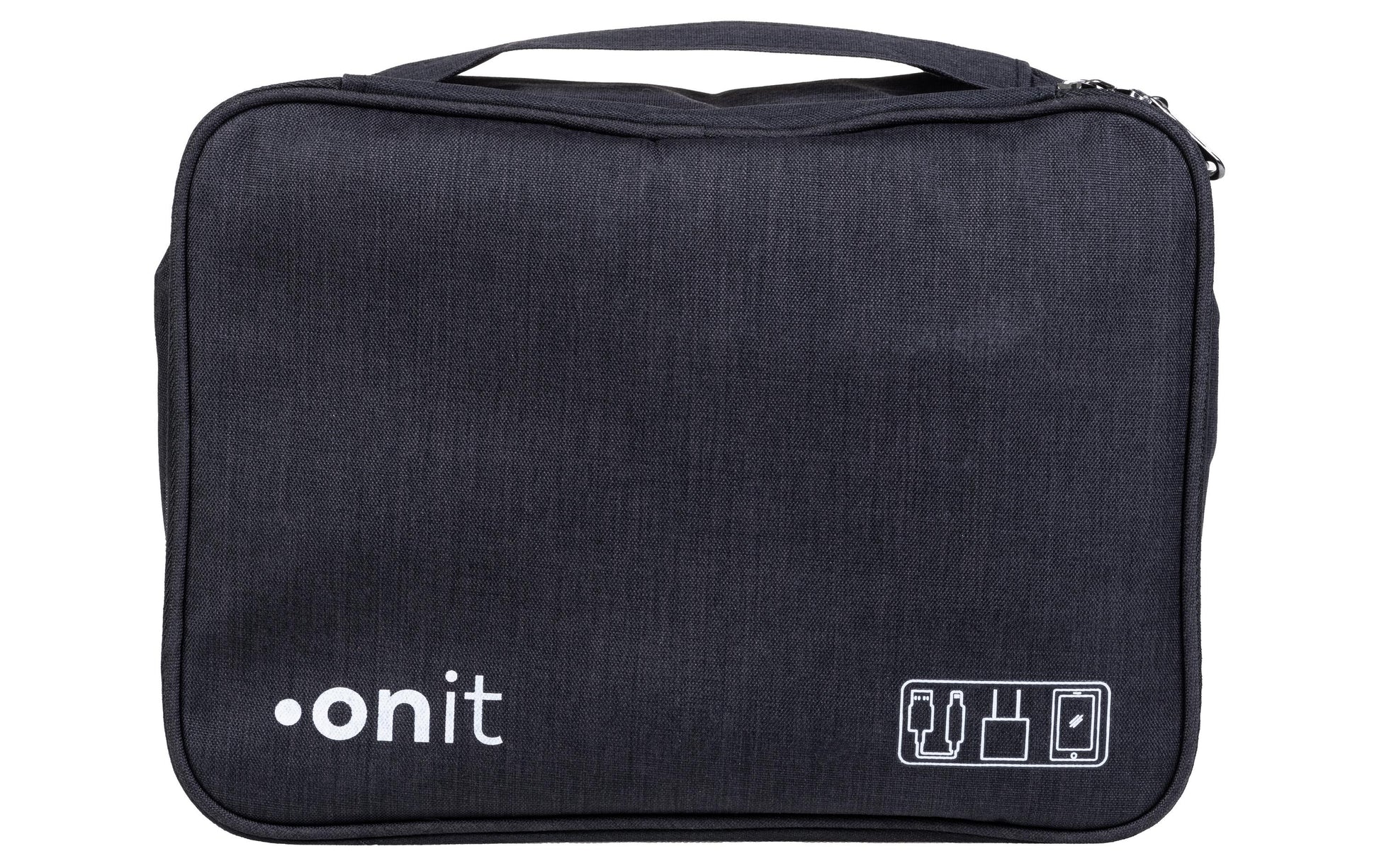 ONIT Reissverschlusstasche – 12 Fächer, Tragegriff, Reissverschluss – 27 × 21 × 9 cm – Schwarz – 300D Polyester