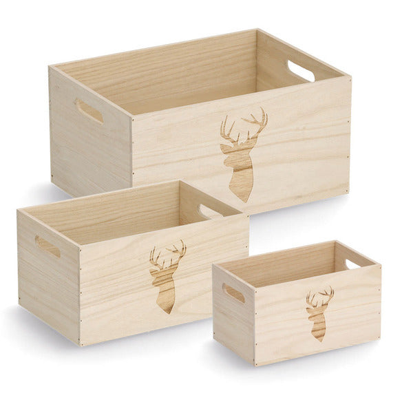 Zeller Present Hirsch Aufbewahrungsbox – Holz – Natur – mit Griff – 350 × 180 × 250 mm