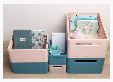Exacompta Skandi Aufbewahrungsbox A4+ – klappbar, stapelbar, 375 × 40 × 275 mm, hellrosa, Kunststoff