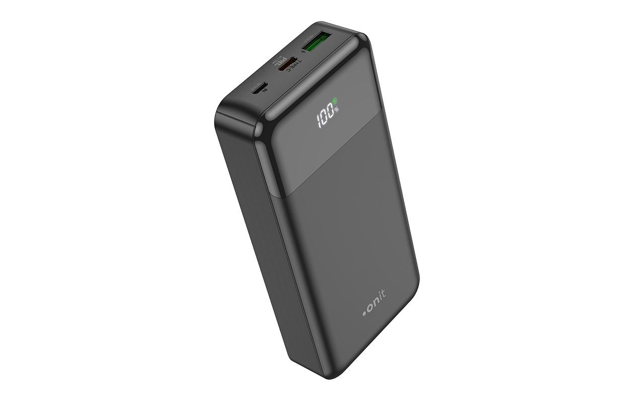 ONIT Powerbank 20'000 mAh – 20 W PD, 1× USB-C, 1× USB-A, schwarz
