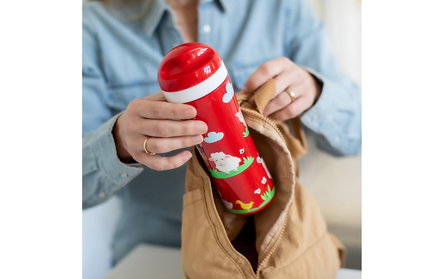 koziol OASE Farm Kindertrinkflasche 425 ml – BPA-frei, biozirkulärer Kunststoff, Tiermuster