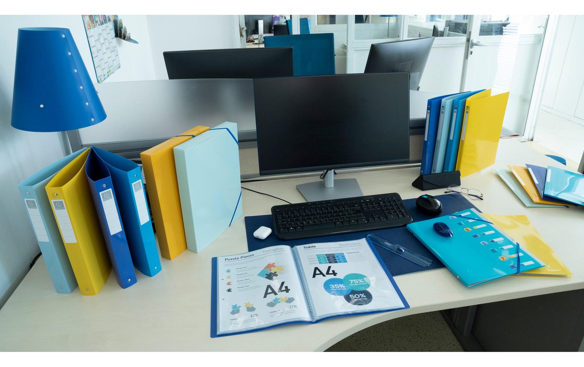 Exacompta Gummibandmappe Bee Blue A4 – Gummiband, Polypropylen (PP), Marineblau, Füllhöhe 40 mm