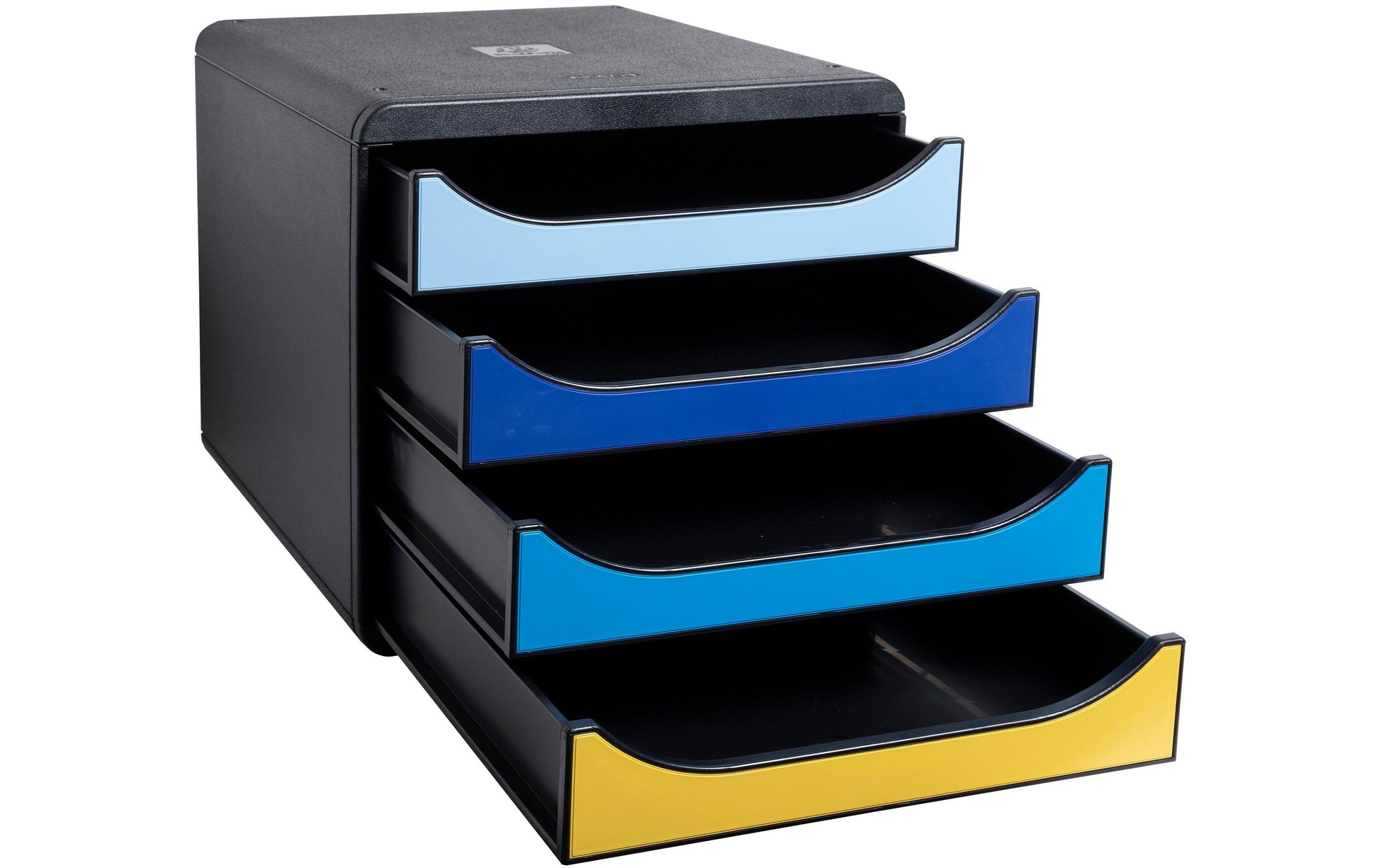 Exacompta Big-Box Schubladenelement – 4 Schubladen, für A4/A4+, schwarz/mehrfarbig, B 347 × H 278 × T 271 mm