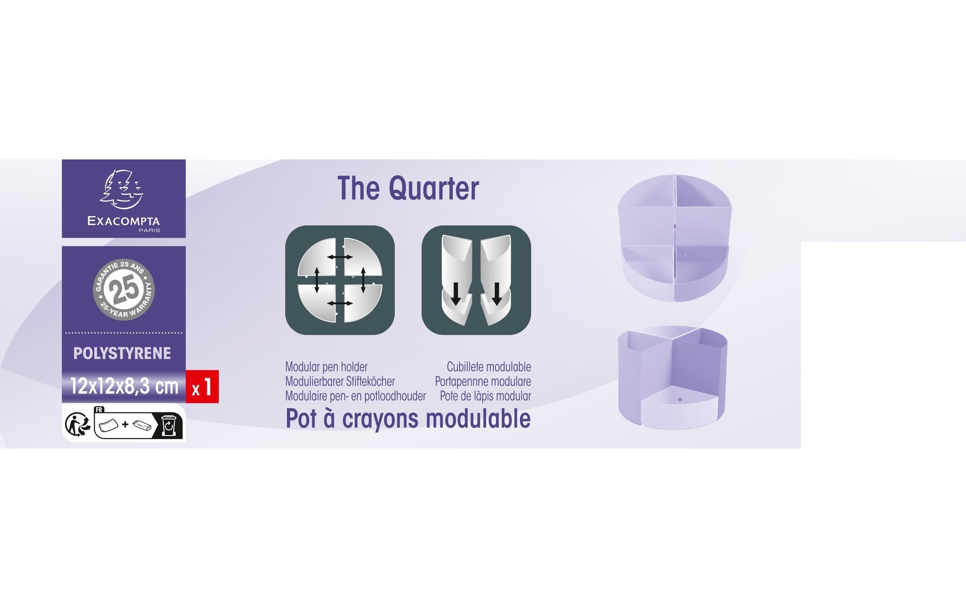 Exacompta BeeBlue The Quarter Stifteköcher – 4 Fächer, für A4+, modulierbar, mehrfarbig, Kunststoff