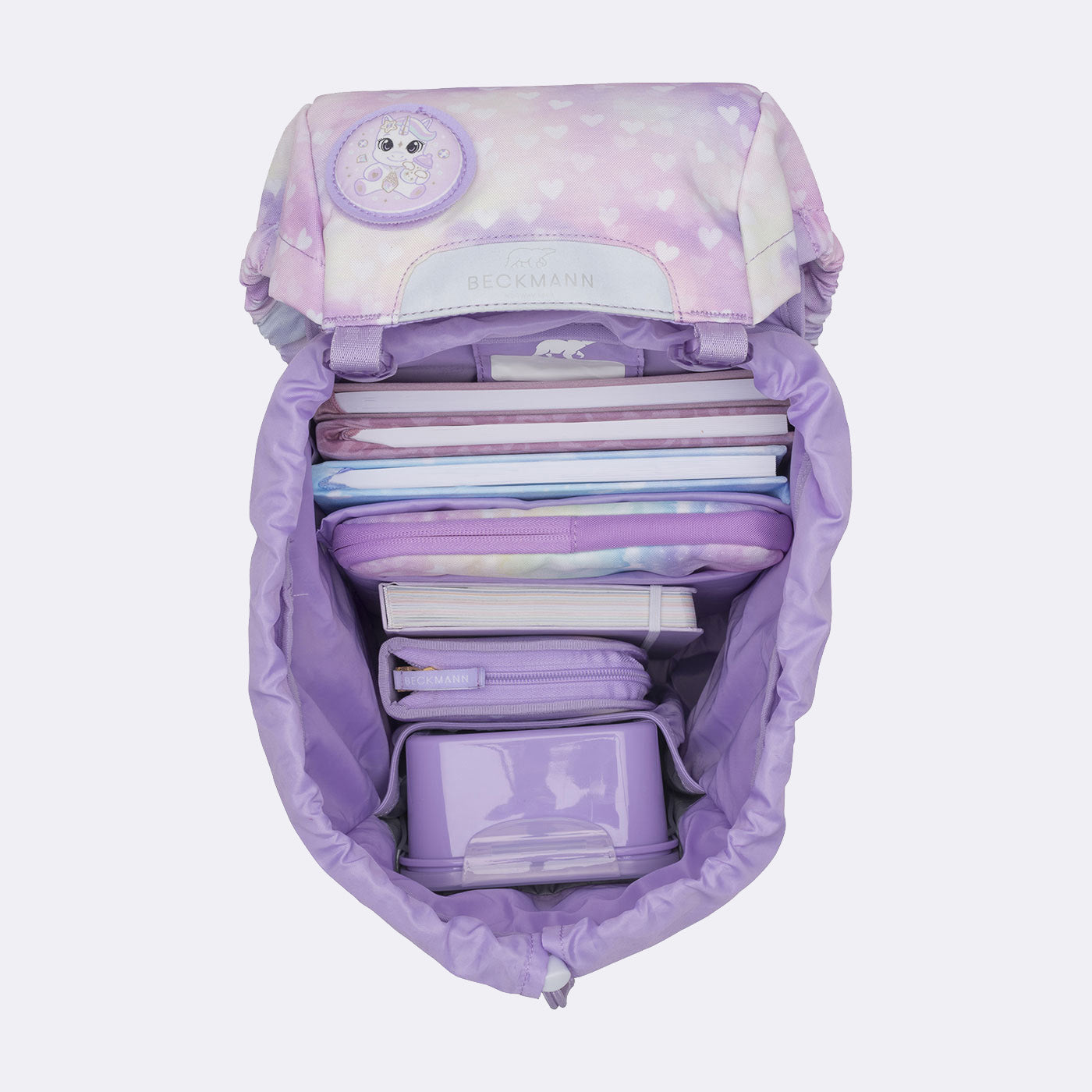 Beckmann Classic Schulrucksack-Set 1. Klasse – 6-teilig – Einhorn Prinzessin Violett