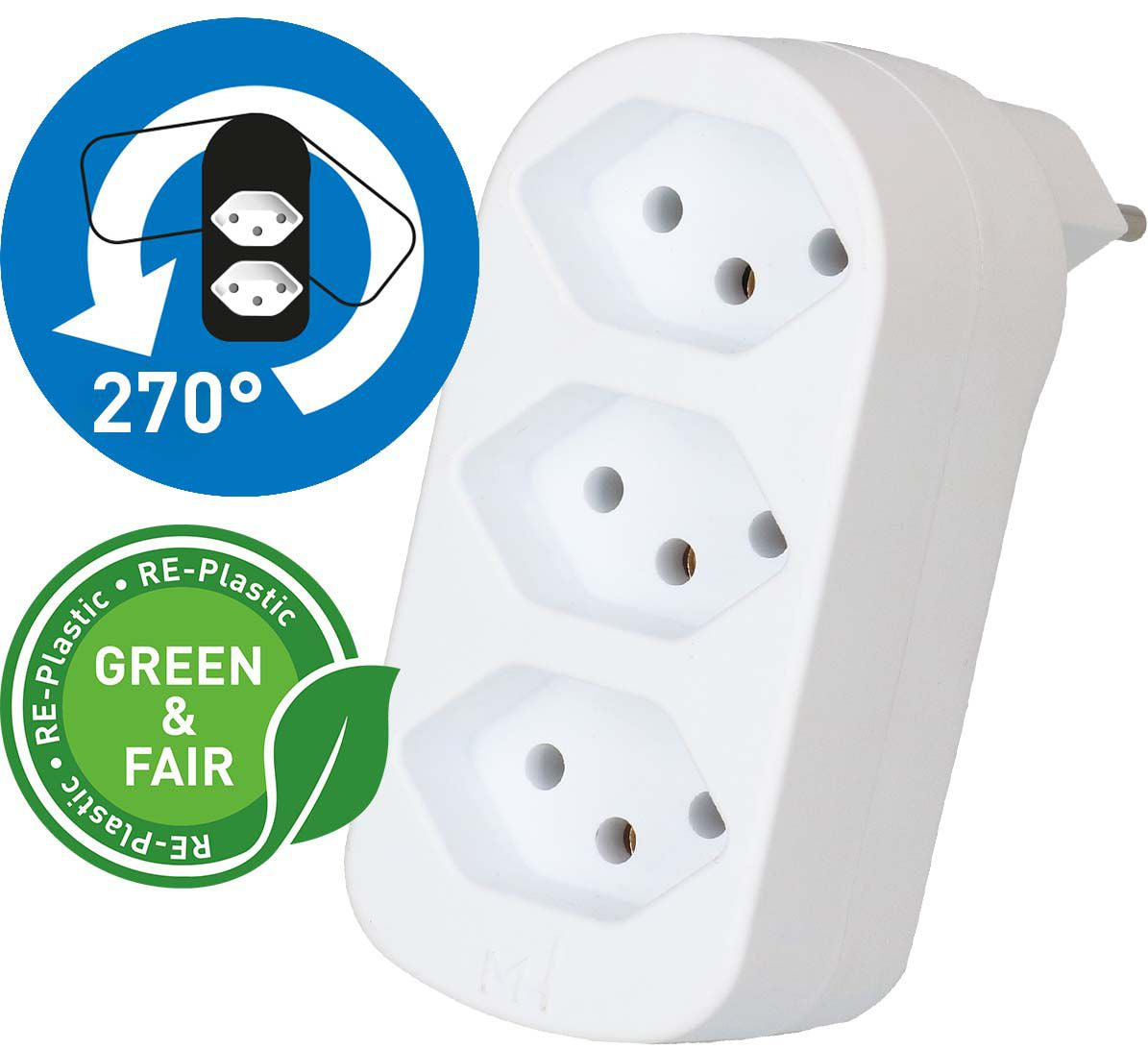 Max Hauri AG Max Hauri ADAPT Abzweigstecker T12 zu 3× Typ 13 – 230 V, 2300 W, 10 A, 0,1 m, Weiss