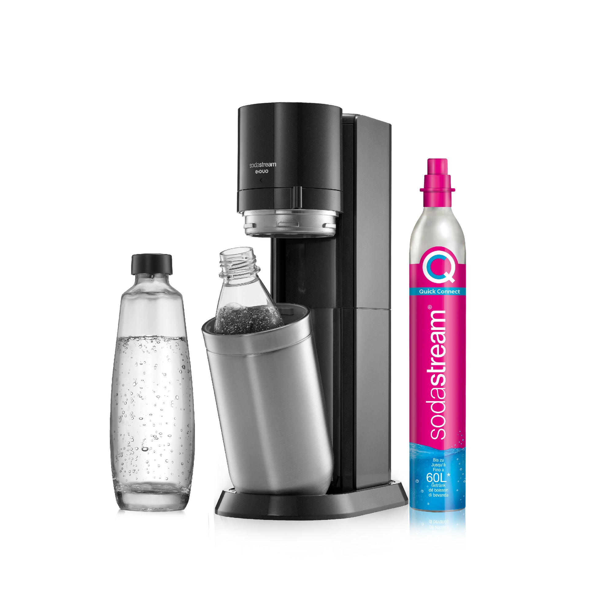 SodaStream E-DUO – Wassersprudler, mit 60-l-Zylinder, Metall/Kunststoff, Schwarz/Edelstahl