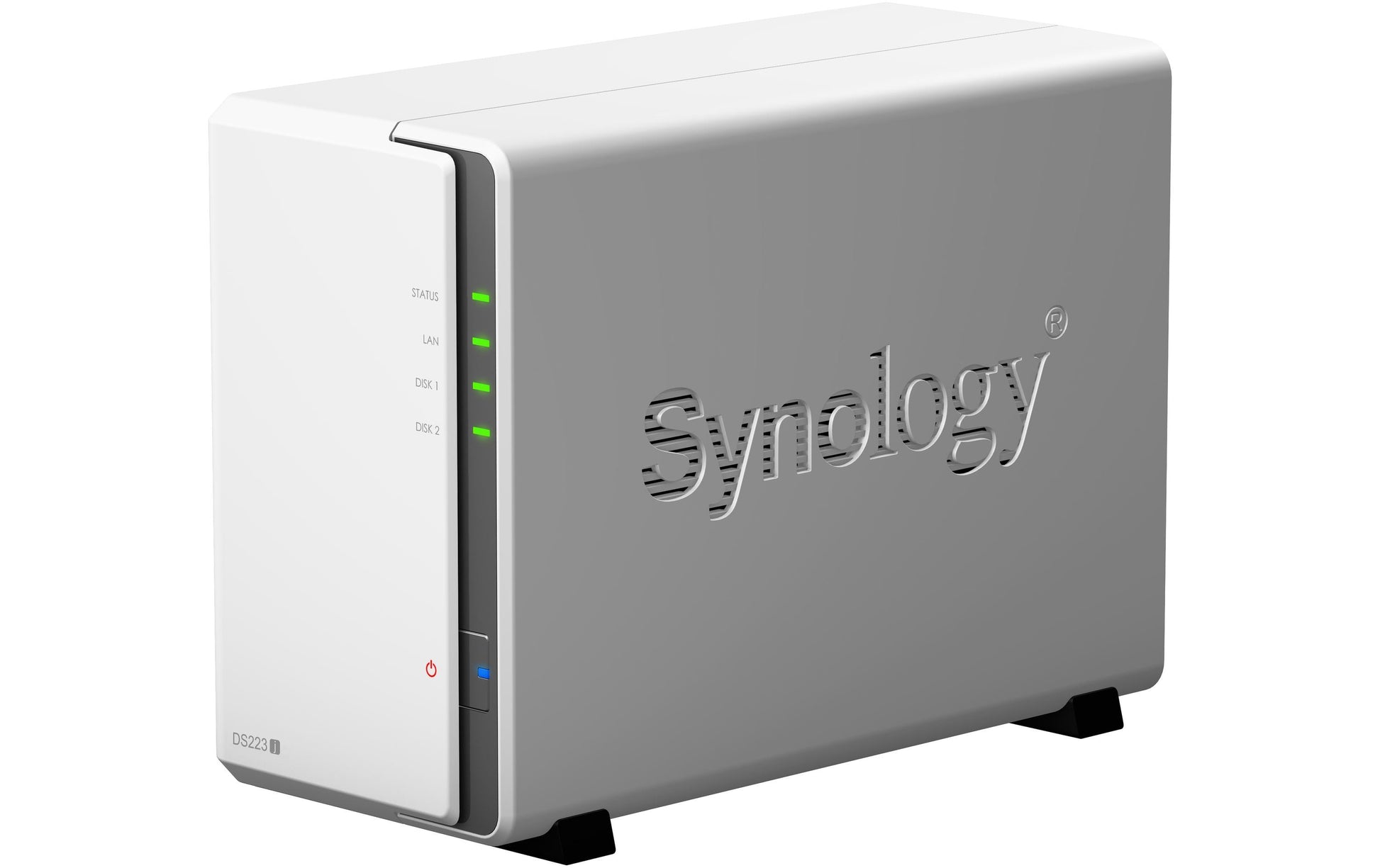 Synology DS223j – 2-Bay Desktop NAS – Realtek RTD1619B, 1 GB RAM, 1GbE, DSM, 12 TB (vorinstalliert)