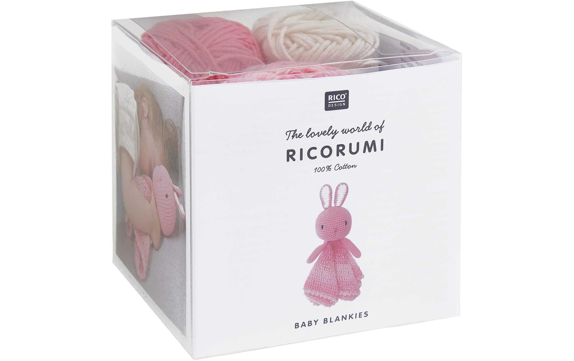 Rico Design Häkelset Schmusetuch Hase – 8-teilig – Baumwolle, mit Füllwatte – Rosa