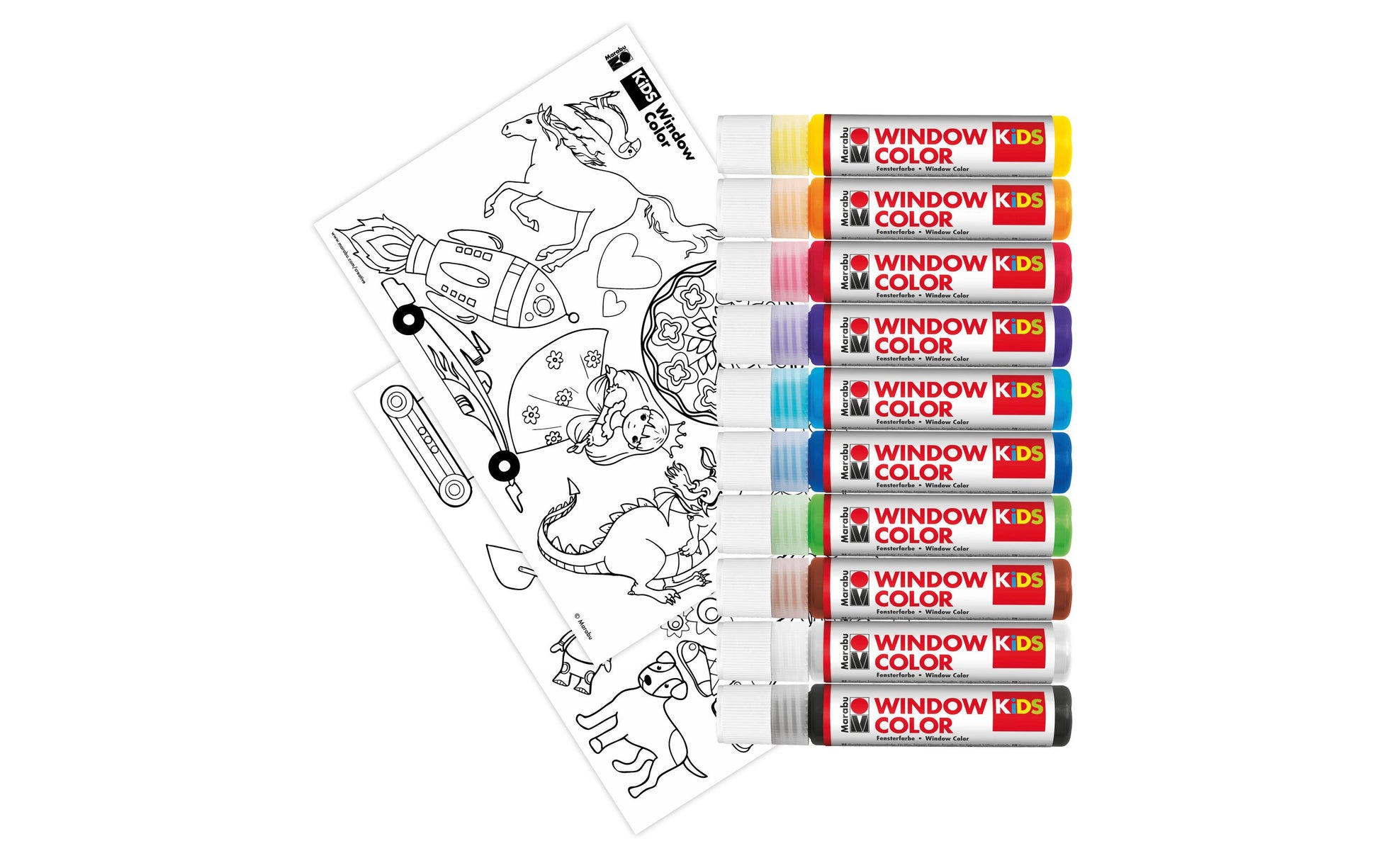 Marabu Fun & Fancy – Fenstermalfarbe – Set – 10 Farben, 10 × 25 ml, für Folie, Glas & Kachel