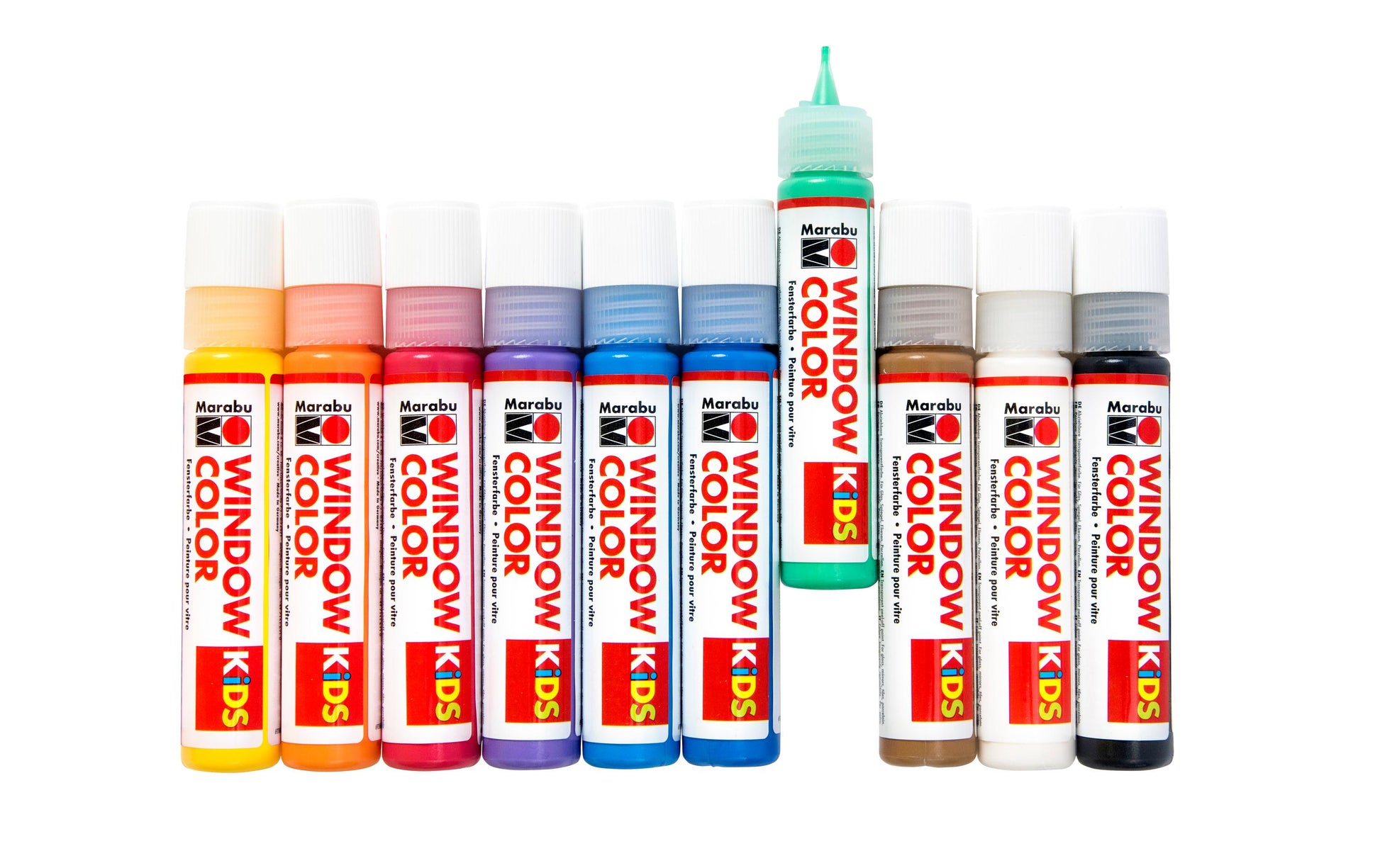Marabu Fun & Fancy – Fenstermalfarbe – Set – 10 Farben, 10 × 25 ml, für Folie, Glas & Kachel