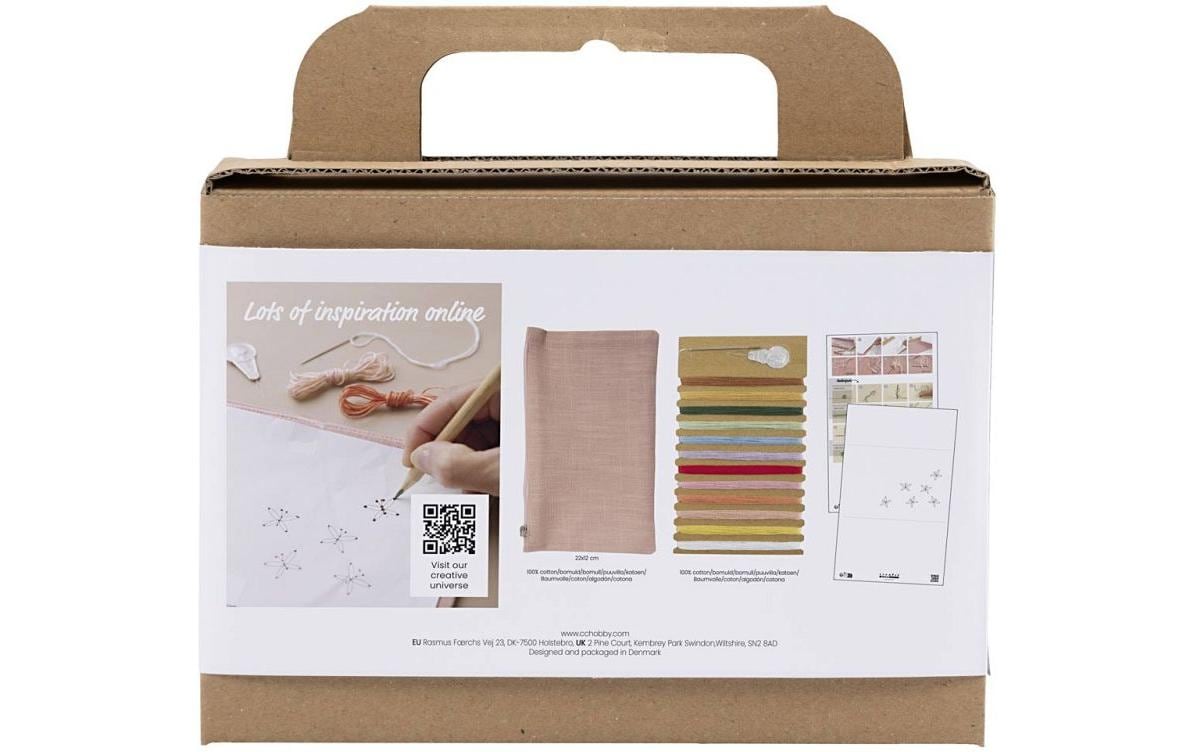 Creativ Company Mini Stick-Set für Kinder – ab 10 Jahren – Baumwolle, Rosa, mit Clutch, Stickgarn & Nadel