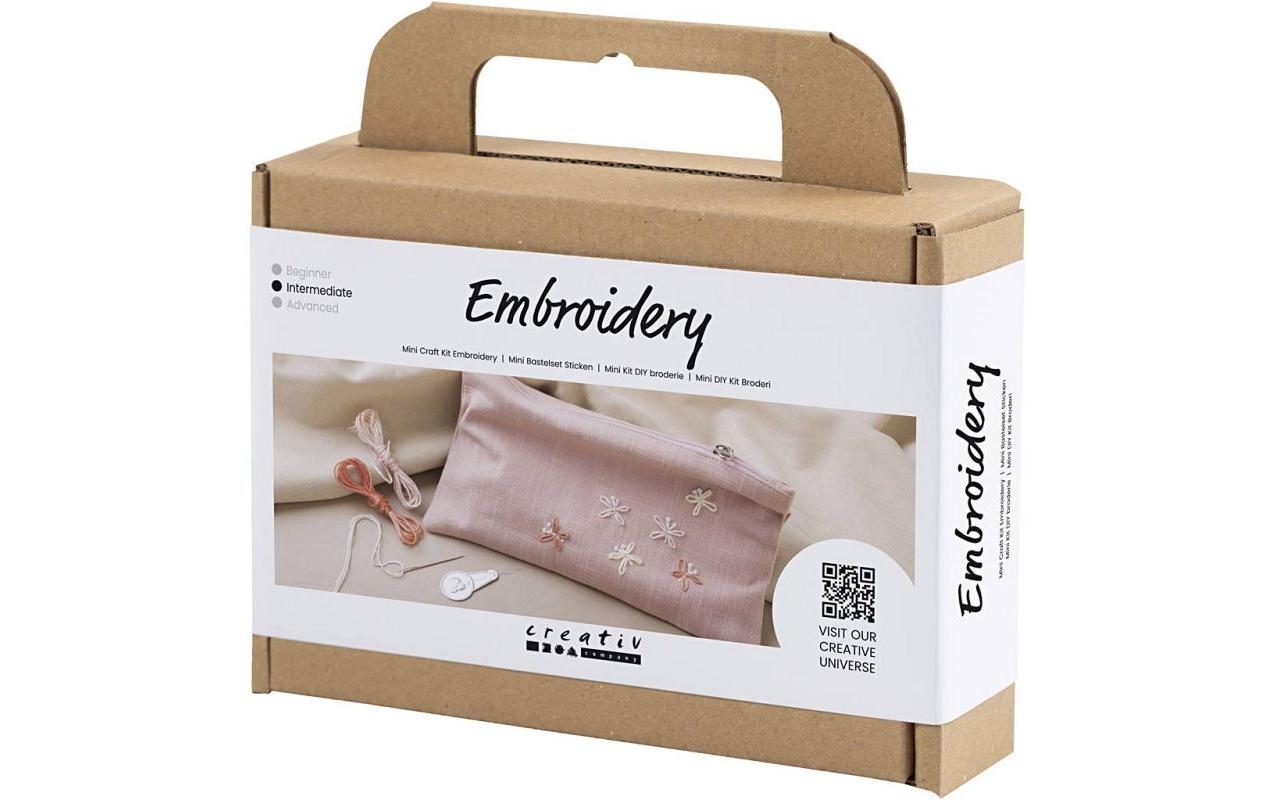 Creativ Company Mini Stick-Set für Kinder – ab 10 Jahren – Baumwolle, Rosa, mit Clutch, Stickgarn & Nadel