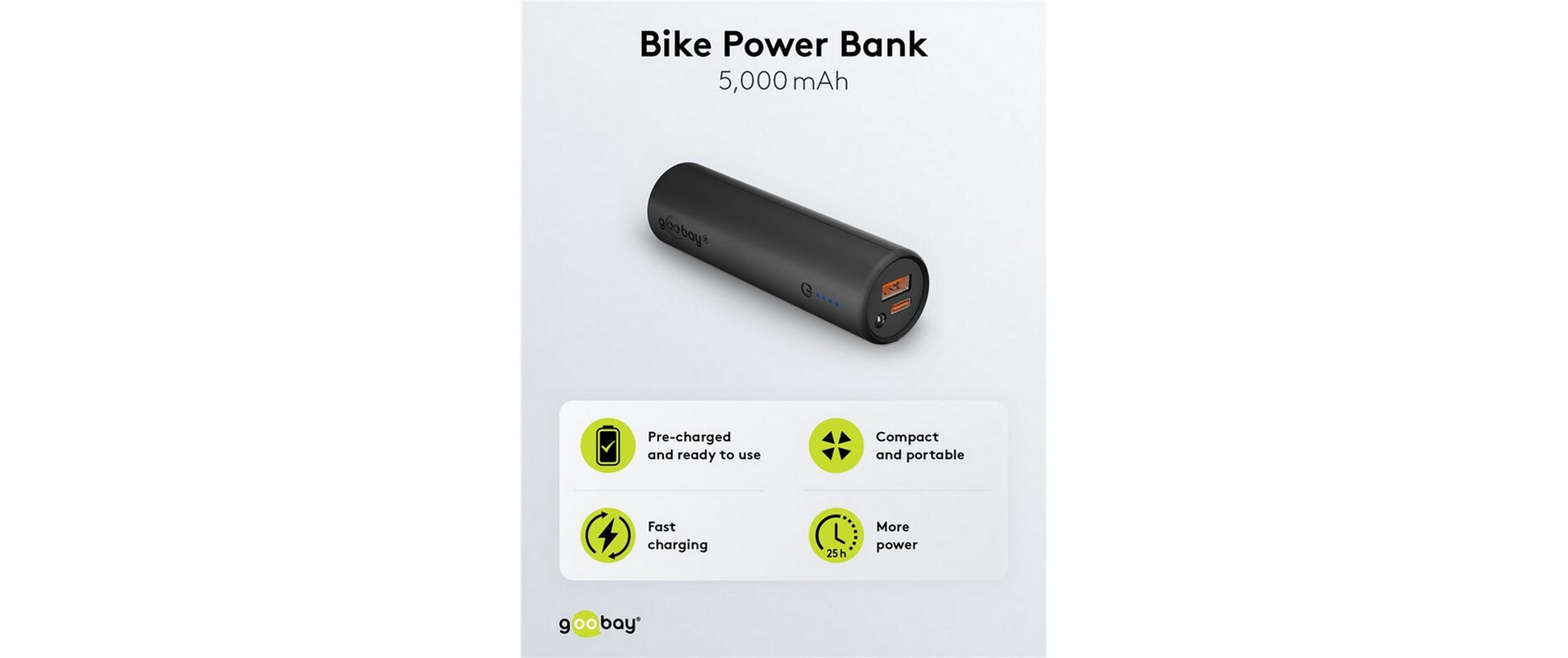 Goobay Powerbank 5'000 mAh – 18 W PD, 1× USB-C, 1× USB-A, schwarz